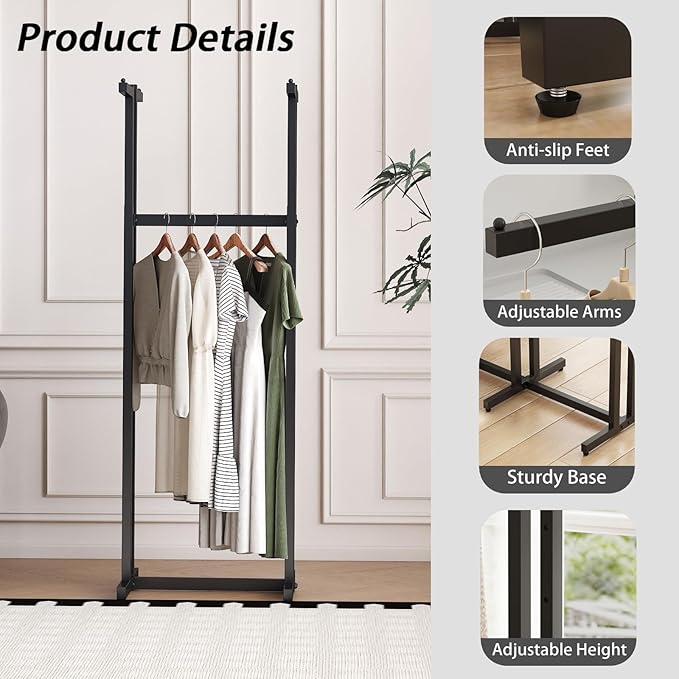 Black Clothes Racks with 4 Straight Arms, Metal Clothing Rack for Hanging Clothes, Freestanding Garment Rack Heavy Duty, 46" to 63" Adjustable Height Retail Clothing Rack for Boutiques Display