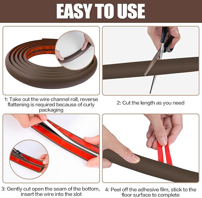 Floor Cord Cover Cable Cavity Self Adhesive Cord Hider Floor 3.3FT Floor Cable Management Power Cord Protector Floor Electric Cord Covers for Offices, Gym, Exhibitions (CoffeeBrown, 1.18" x 3.3')
