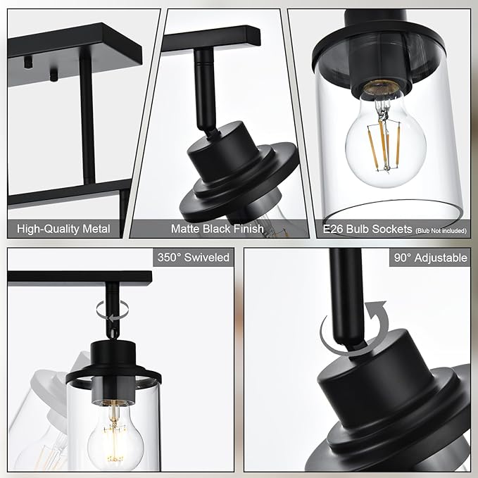 Yaohong 5-Light Kitchen Track Light Fixtures Ceiling Vanity Lights Black, Bathroom Track Lighting Kit with Ajustable Heads, Modern Wall Ceiling Tracking Light for Hallway Shop