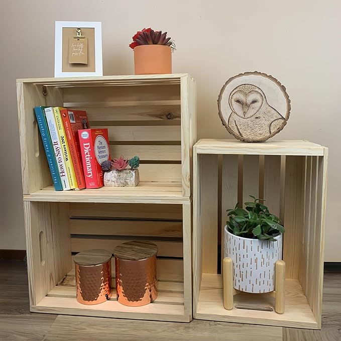 Wilson Large Wooden Pine Crate for Storage and Decoration at Home, Office, Kitchen, Bedroom, and Retail (12.5"x9.625"x17.875") (Set of 6) (6)