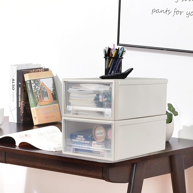 Readsky 18 Quart Large Stackable Drawer Unit, Plastic Compact Stacking Storage Drawer, 3 Packs