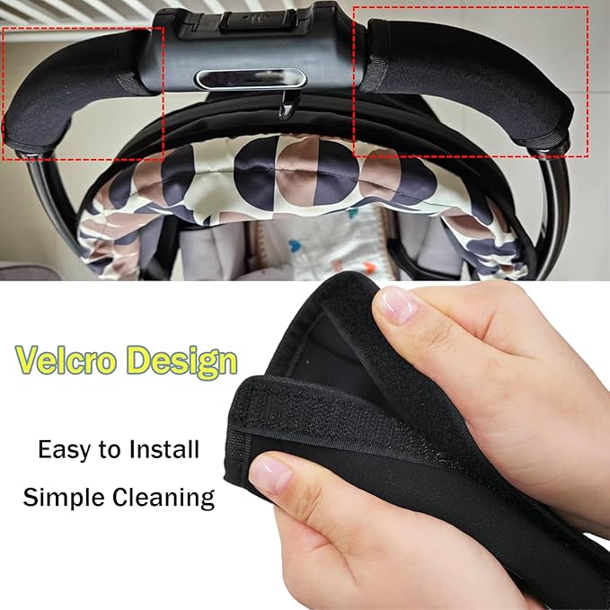 2 Pack 6.3 * 5.51inches Stroller Armrest Handle Cover,Pushchair Handlebar Cover,Universal Protective Grip Bumper Bar Covers Replacement Removable Toddler Pram Bumper Dust Proof Handle Gloves(Black)