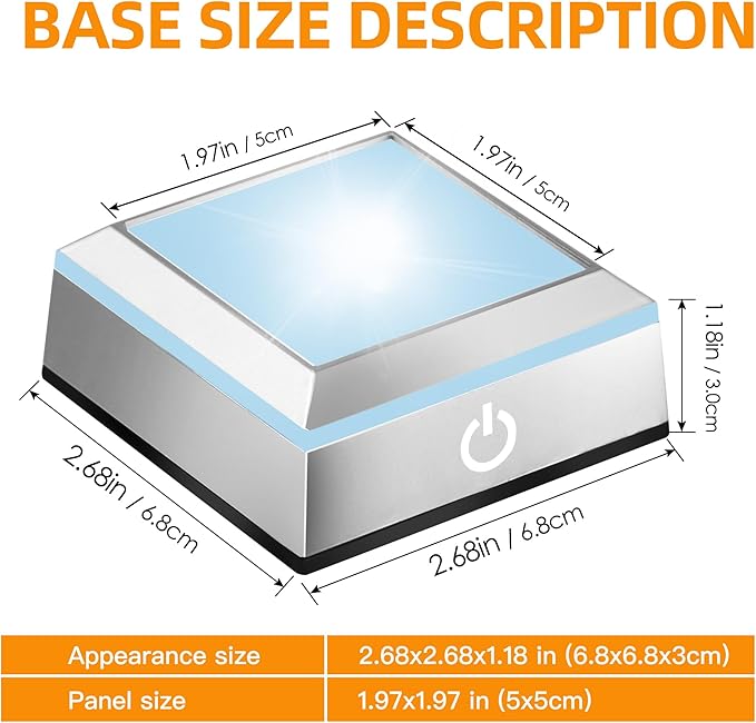EUSTUMA LED Light Base Non-Slip Square Display Stand In A Variety of Colors,Suitable for Glass Crystal Spherical Artwork (Silver Flat Top Surface)