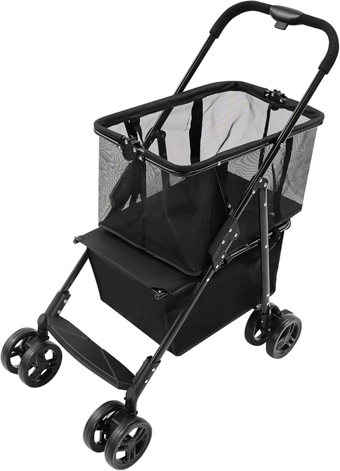 Heavy Duty Folding Shopping Cart with 44.09 lbs Capacity, 2-Tier Foldable Grocery Cart with Removable 56L+33L Bag,Portable Utility Carts for Market, Laundry, Picnic,Outdoor
