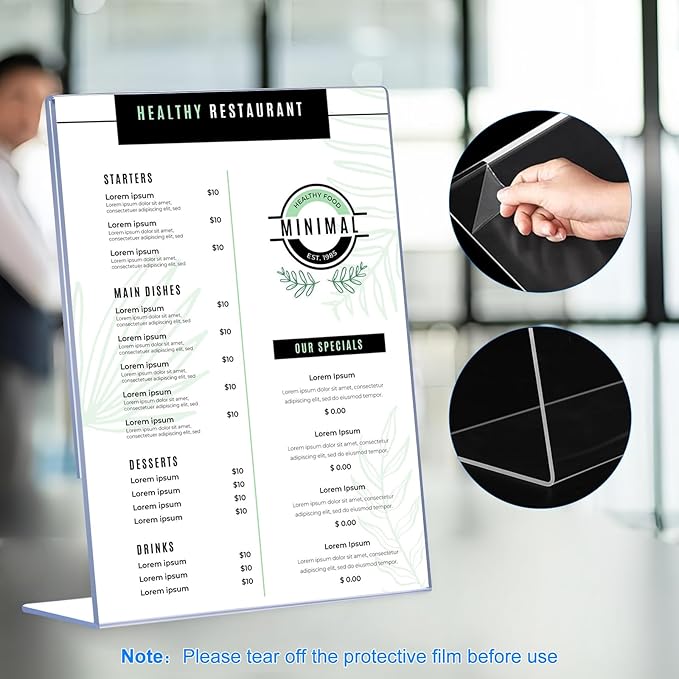6 Pack Slanted Back Acrylic Sign Holders 5x7 for Business & Store, Tabletop Vertical Sign Holder with Anti-Slip Pads Clear Display Stand, for Menus Flyers Documents Office Restaurants Party Decoration