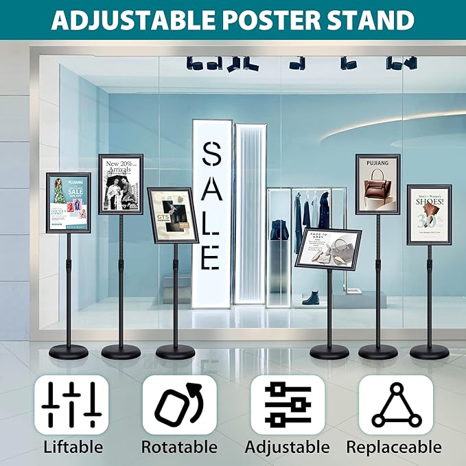 6Packs Sign Holder Stand 8.5 x 11 - Adjustable Heavy Duty Poster Sign Stands for Display 8.5 x 11 - Floor Standing Sign Holder for Vertical and Horizontal Sign Displayed(Black)