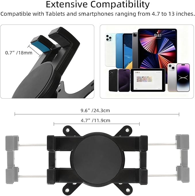 xik VESA Mount Adapter for iPad - Spring Clamp Holder for Phones, Tablets & Portable Monitors - Features 360° Rotation & Tilt - Fits VESA 75x75 & 100x100mm