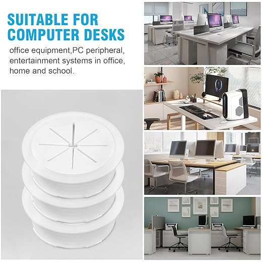 2" White Desk Grommet, JTemgle Flexible Cable Grommet with Bi-Metal Hole Saw Plastic Cable Hole Cover Wire Organizer Caps Desktop Cord Management for Home Office TV Stands Tabletops, 7 Pieces