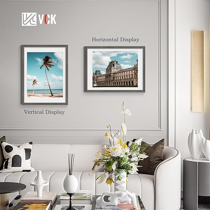 VCK 18x24 Poster Frame 5 Pack - Grey, High-End Wood Picture Frames with Polished Plexiglass, Display 16x20 Photo with Mat or 18x24 without Mat, Art Gallery-Quality, Wall Hanging, Grey