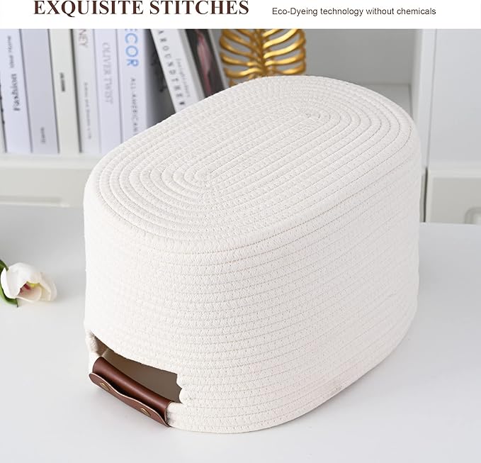 Cotton Rope Basket, Storage Baskets with Handle, 15x10x9 Inch Woven Basket for Shelves, Laundry, Towels, Clothes, Books (White 3Pack)