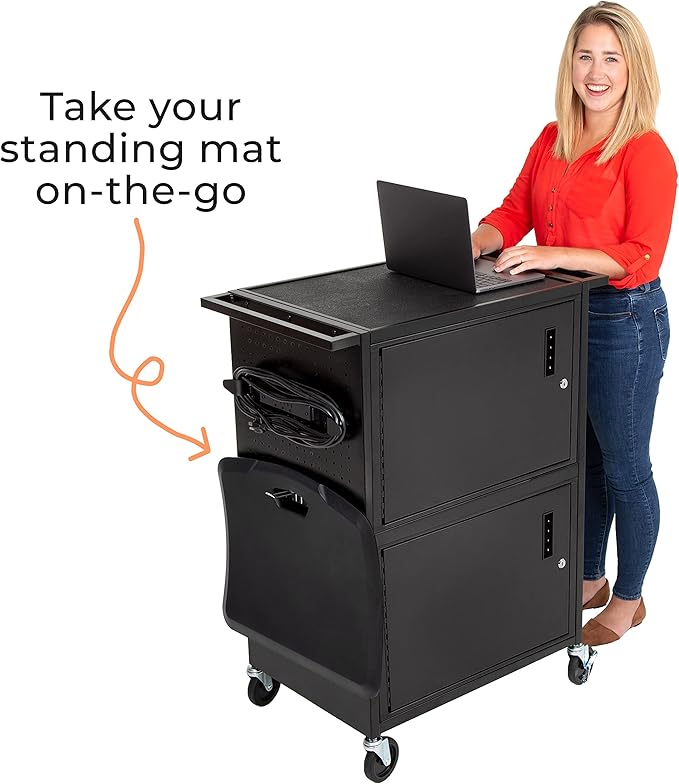 Line Leader Stellar AV Cart - Computer Cart with Customizable Pegboard & Hooks, Dual Locking Cabinets, UL Certified Power, Mobile Workstation with Locking Wheels, Ideal for Laptop & Charger Storage