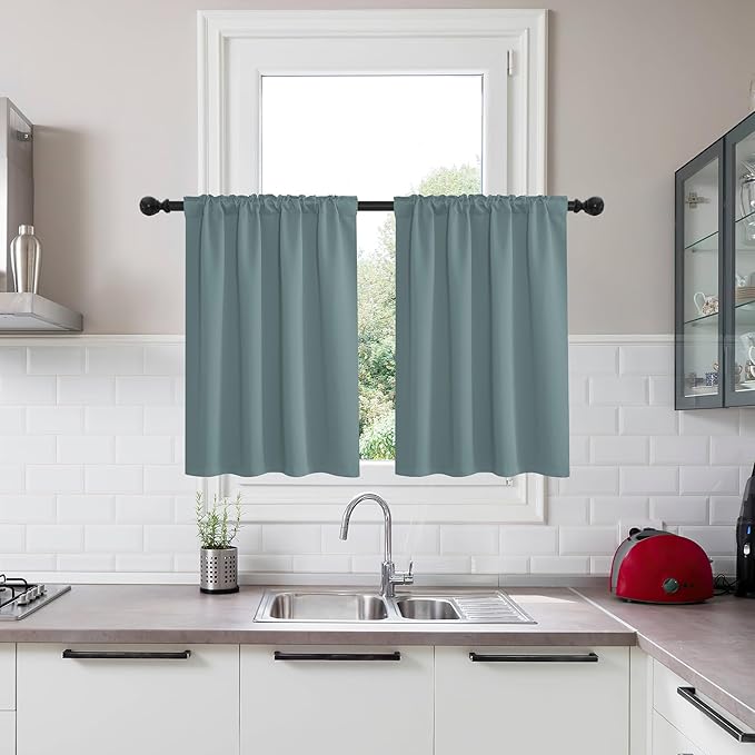 KGORGE Room Darkening Curtains 36 inch for Bedroom, Privacy Solid Thermal Insulation Noise Reducing Small Window Curtains for Bathroom Basement Office W34 x L36, Dusty Blue, 2 Panels