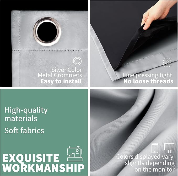 Light Grey Blackout Curtains for Bedroom 54 Inch Length 2 Panels Set, Thermal Insulated Sun Blocking Soundproof Grommet Short Thick Loft Basement Window Curtains, Each 42 Inch Wide