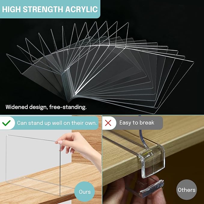 OKPOW Acrylic Shelf Dividers for Closet Organization: 4 Pack Tall Durable Clear Shelves Separators for Clothing Adjustable