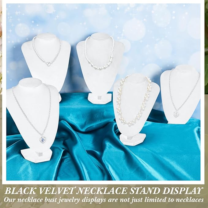 6 Pcs Necklace Display Stand Necklace Holder Jewelry Bust Display Stands for Selling Home Store Trade Shows Photography Props Retail(White,Velvet)