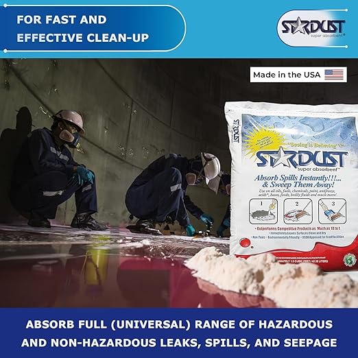 STARDUST Super Absorbent 1.5 Cu.Ft. Bag - Stardust Powder, Floor Dry Absorbent, Absorbent Powder, Bags for Spill Cleanup, Oil Dry Absorbent, Spill Absorber Cleaning Solution - Pack of 4