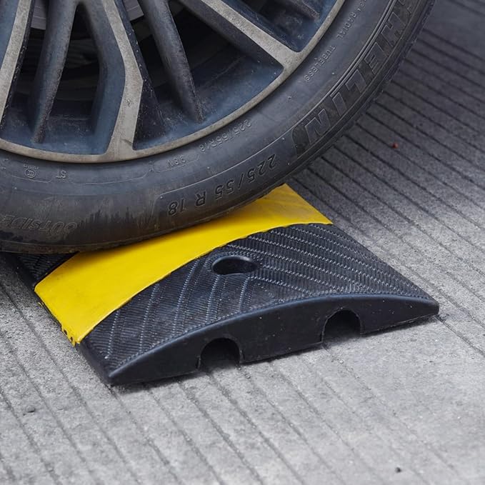 6' Ft 72" Inch Heavy Rubber Speed Bump Hump, 1-Piece Integrated Cable Cover Ramp, Installation Parts Included, Road Safety Bumps for Garage Parking Lot, Speed Control (72" Speed Bump x 1Pc)