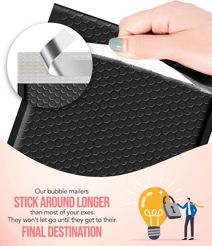 GSSUSA Black Bubble Mailers 8.5X12 Inches 500 Pack, Padded Poly Bubble Mailer, Large padded Envelopes Strong Adhesion Bubble Envelopes,Self-Seal Mailing Envelopes for Small Business,Package Supplies