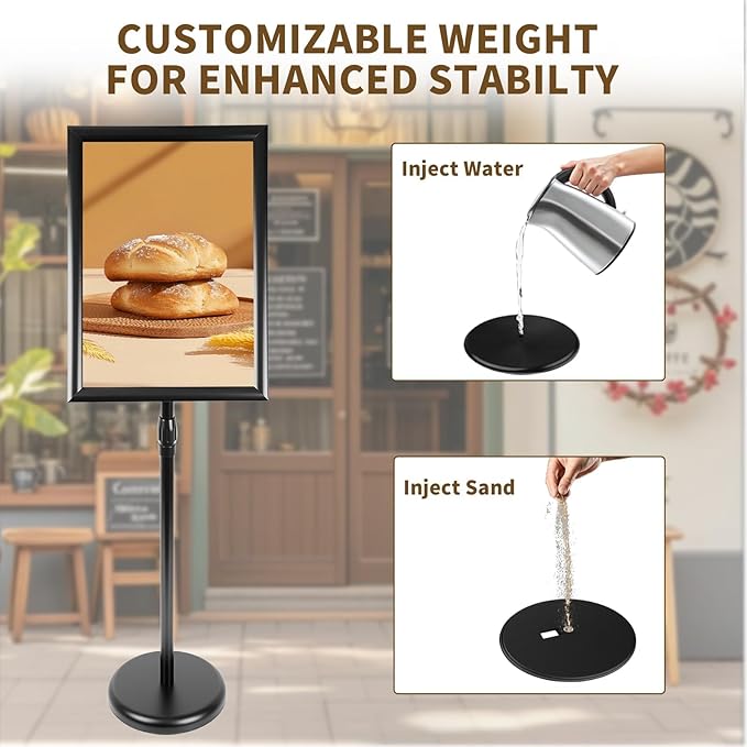 6Packs 11x17 Inch Adjustable Pedestal Poster Sign Stand, Heavy Duty Floor Standing Sign Holder Stand Aluminum Swivel Frame for Vertical and Horizontal View Sign Displayed for Foyer, Reception Area, Restaurant, Black