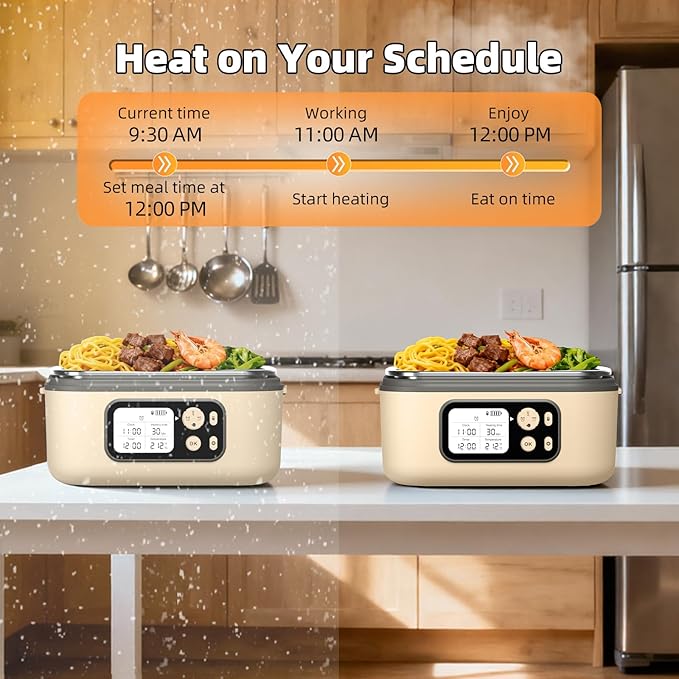 Cordless Heated Lunch Box for Men, 6.3 Cup 100W Electric Lunch Box Food Warmer with 24000mAh Battery for Self Heating, Including Cutlery, Insulated Bag and Divider for Women Adults (Grey+Beige)