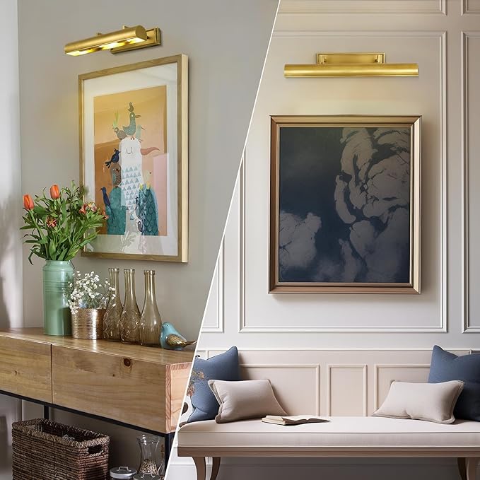 Picture Light 24" Brass Picture Lights for Wall 4-Light Gold Picture Frame Light Dimmable Art Gallery Light Accent Lighting Bathroom Wall Sconce for Artwork Poster Portrait Library Display