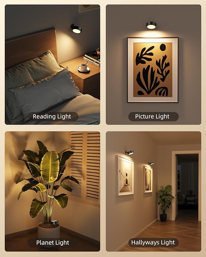 EZVALO LED Wall Mounted Lights, 5500mAh Rechargeable Wall Sconces Lamp, 3 Color Temps & Remote and Touch Control, 360°Rotation Dimmable Cordless Wall Light for Bedroom Reading Study Bedside (3 Pack)