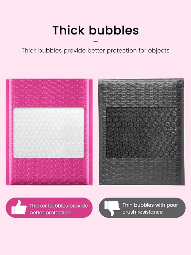 GSSUSA Pink Bubble Mailers 6X10 Inches 500 Pack, Padded Poly Bubble Mailer, Small Padded Envelopes Strong Adhesion Bubble Envelopes,Self-Seal Mailing Envelopes for Small Business,Package Supplies