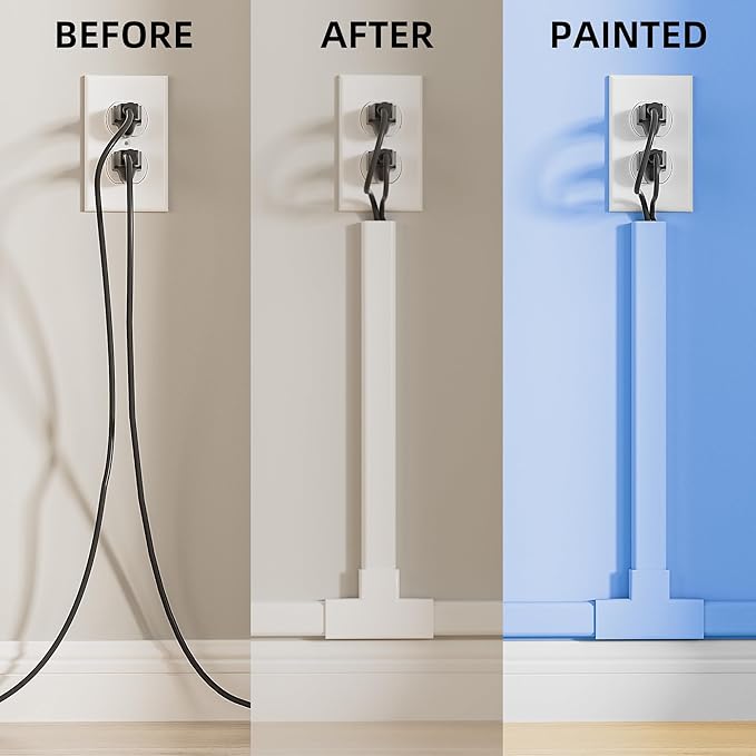 Delamu Large 236in Cord Hider, Cord Covers for 3-4 Wires on Wall, Premium TV Cable Hider, Paintable Wire Hiders Wire Covers for Cords on Wall, Easier Setup Cable Cover Raceway, W1.18 × H0.63in, White