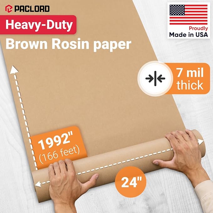 24" x 1992" (166’) Brown Rosin Paper Roll (Pack of 4) - Made in USA Thick Heavy-Duty 7 mil Masking Paper for Surface Protection from Paint, Dust, Foot Traffic - Paint Floor Covering