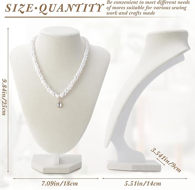 6 Pcs Necklace Display Stand Necklace Holder Jewelry Bust Display Stands for Selling Home Store Trade Shows Photography Props Retail(Beige,Velvet)