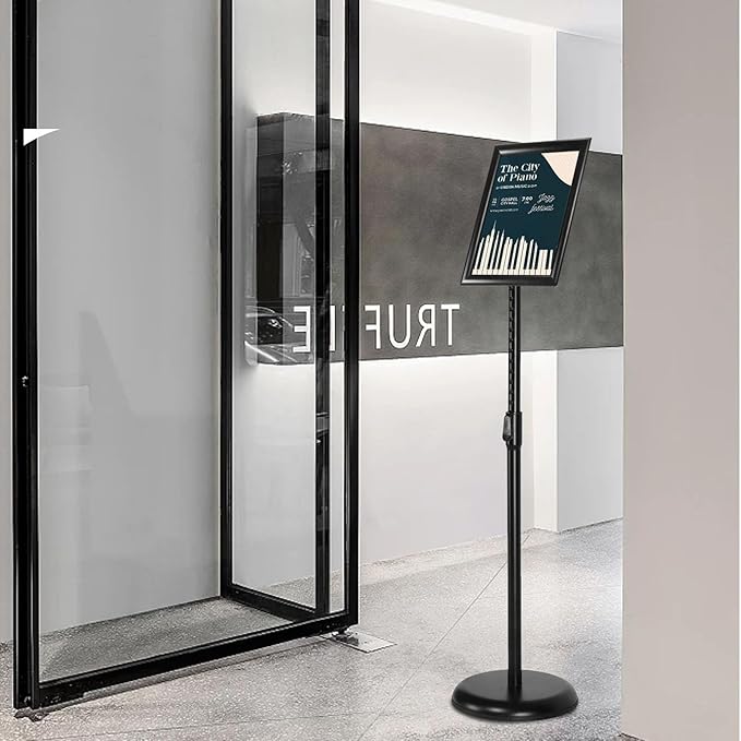 Adjustable Heavy Duty Poster Sign Holder Stand Floor Sign Stand Aluminum Snap Open Frame for 8.5 x 11 inches both Vertical and Horizontal view Displayed Used for Living and Business(Black-2pack)