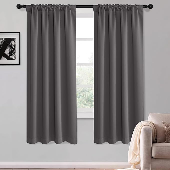 KGORGE 63 inch Curtains 2 Panel Set, Blackout Privacy Thermal Insulation Noise Reducing Grommet Curtain Drapes for Bedroom and Living Room, W52 x L63 inches,Back Tab Rod Pocket, Grey, 2 Panels