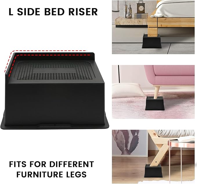 Bed Risers 4 Inch Heavy Duty, Oversized Furnitures Risers 4 inch Support 6000 lbs, Bed Table Rising Blocks, Fits for Couch, Sofa, Chair, Furniture Lifts 6 Pack（Black 4'' 6 Pack）