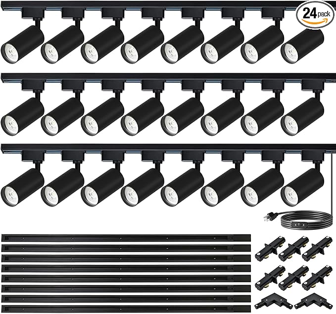 H Type LED Track Lighting Heads Kit, 24 Heads 3000K Warm White with 26.2FT Track Rail, 20W 2700lm High Brightness, Angle Adjustable Track Light
