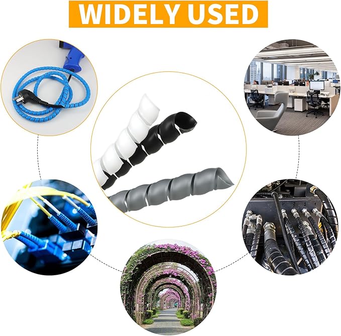 Spiral Wire Wrap, 9.84ft, 16.4ft, 33ft Spiral Cable Wrap Sleeve Hose for Computer, Power, Audio & Video Cords Stop Cord Tangle and Detangler (White, 20mm (25/32")-9.84ft)