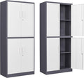 Yizosh Metal Storage Locking Cabinet with 4 Doors and 2 Adjustable Shelves,71" Lockable Garage Tall Steel Cabinet,for Home Office,Living Room,Pantry,Gym,Commercial Storage (Gray White)