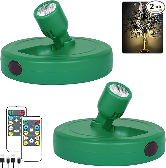 LED Spotlight, Rechargeable Battery Picture Lights, Uplighting Indoor, Spot Light with Remote, Plant Tree & Wall Art Display Dartboard Closet Spotlight-Green