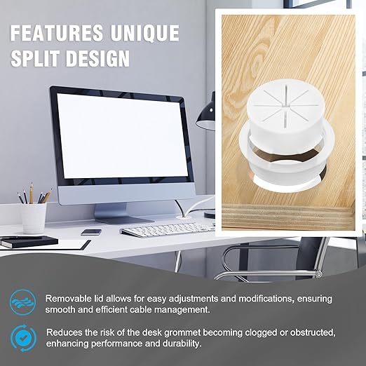 2" White Desk Grommet, JTemgle Flexible Cable Grommet with Bi-Metal Hole Saw Plastic Cable Hole Cover Wire Organizer Caps Desktop Cord Management for Home Office TV Stands Tabletops, 7 Pieces