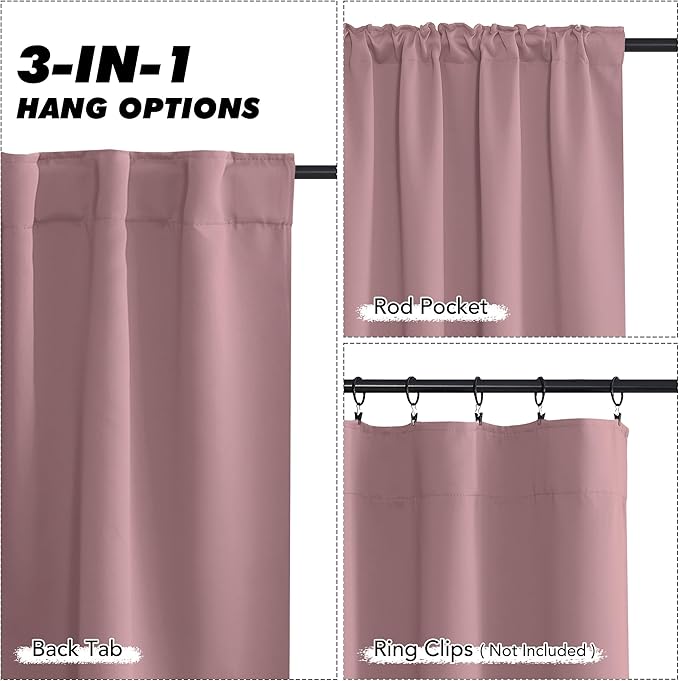 KGORGE Room Darkening Curtains for Bedroom, Privacy Thermal Insulated Noise Reducing Light Blocking Small Window Curtains for Kids Living Room Nursery, W52 x L54 inches, Dusty Rose, 2 Panels