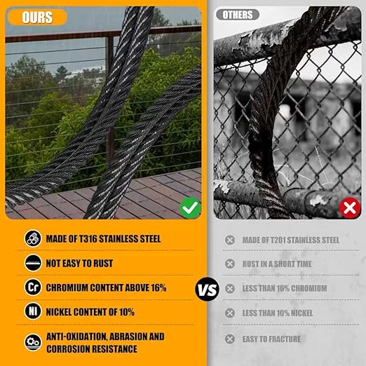 AHEONLAR 1000FT 1/8" T316 Stainless Steel Cable for Railing,7x7 Wire Rope with Cutter,1850 lb Breaking Strength,Deck Stair Fence Hardware Kit for Indoor Outdoor Use,Black