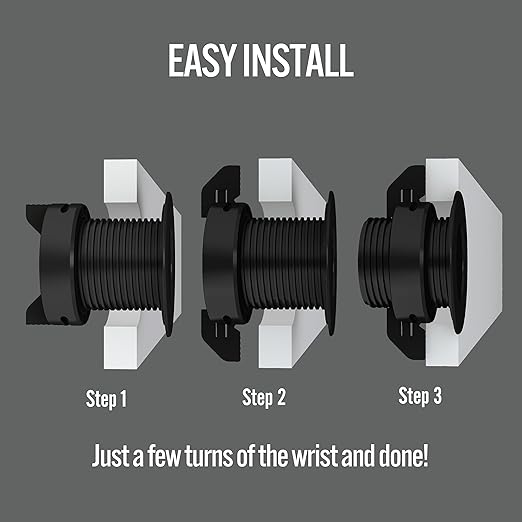 2PK Black Patented: Only Cable, Wire, Cord Management Tool-Free Self-Securing/Locking Grommet and with Cap Slider, for Walls, Ceilings, Desks - Used for All Surfaces 3/8" to 1" Thick. Made in USA