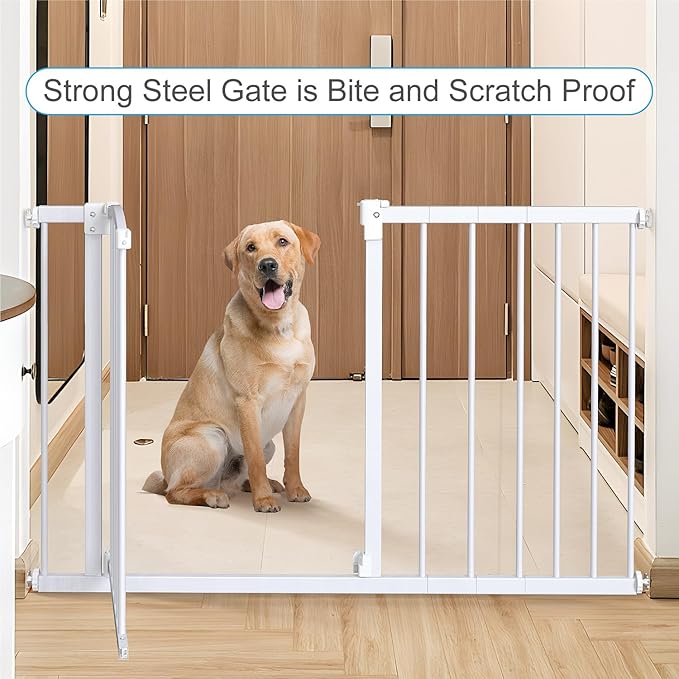 Great Gates Pet Gate - Durable Steel Gate for Stairs - Self-Closing Door & 2-Step Child Proof Lock - Wall-Friendly Dog Gates for Doorways (Fits Most) - 29.5"- 36.5", 34” Tall