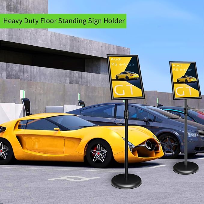2Packs Adjustable Pedestal Sign Holder Stand 8.5''x11'', Floor Standing Poster Sign Stand, Aluminum Frame for Vertical/Horizontal View Sign stand,Outdoor/Indoor Standing Sign Holders, Black