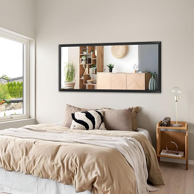 Amorho Bathroom Mirror Black, 60 X30 Inch Thick Metal Framed Wall Mirrors for Over 2 Sinks, Bedroom, Living Room, Entryway, Large Rectangle Wall-Mounted Mirrors.