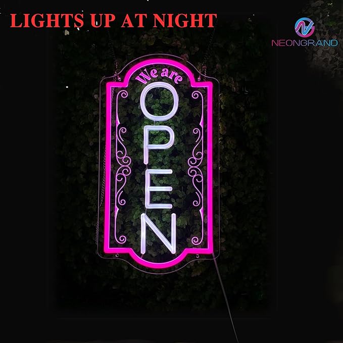 Vertical open sign Vertical Open Led Sign Neon Sign business window light vertical open signs for business (Mix color 2 SUPER LARGE SIZE 40x22")