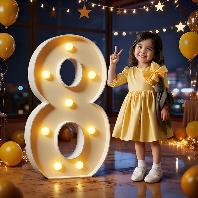 Marquee Numbers 3 Feet Tall Large Light Up Numbers 8th 18th 80th Birthday Decorations Big Yellow Light Outdoor Anniversary Decorations Balloon Arch Kit Party Backdrop 8
