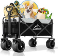 Collapsible Foldable Wagon, Utility Large Capacity Beach Wagon with Big Wheels, Shopping Wagons Cart with Side Pocket and Brakes for Sand Garden Grocery Sports Camping