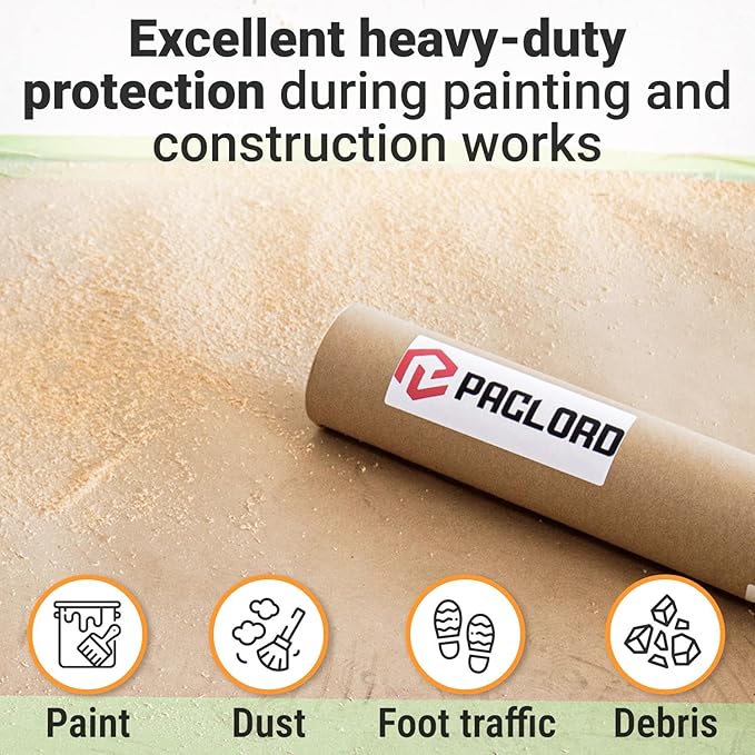 18" x 1992" (166’) Brown Rosin Paper Roll (Pack of 4) - Made in USA Thick Heavy-Duty 7 mil Masking Paper for Surface Protection from Paint, Dust, Foot Traffic - Paint Floor Covering