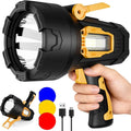 Rechargeable Spotlight Flashlight, 99,000 Lumens Super Bright LED Spotlight with COB Light & Foldable Tripod, 10000ɱAh 30H Long Lasting Large Handheld Spot Light for Huŋting Boating Camping