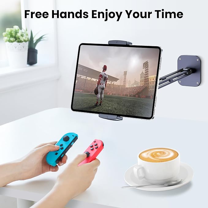 Extended Version Tablet Wall Mount Holder, 15" Aluminium Wall Mount for IPad with 360° Adjustable Rotating Base for iPad Pro Air Mini, Galaxy Tab, All 4.7-13" Phones and Tablets (Long Style)